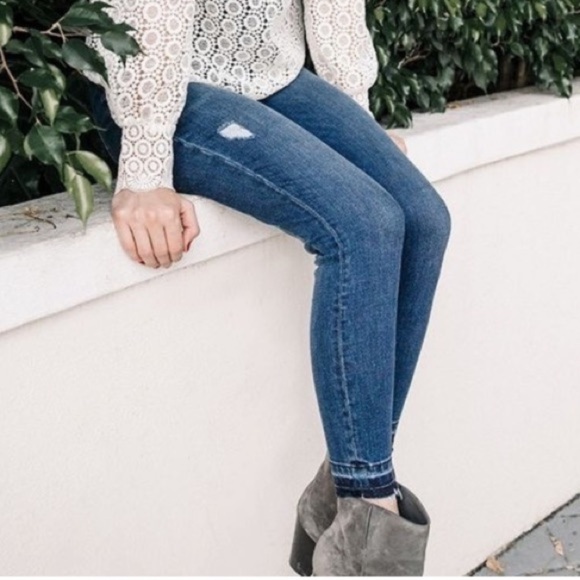 SPANX dark wash released raw hem skinny jeans jeggings Tummy smoother panel EUC - Picture 15 of 15